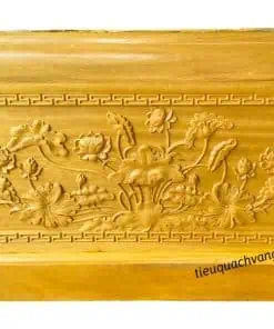 Tiểu Quách Gỗ Vàng Tâm 10-10-10 Chạm Hoa Sen Đẹp