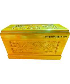 Tiểu Quách Gỗ Vàng Tâm 7-7-10 Chạm Khắc Bát quái Đẹp