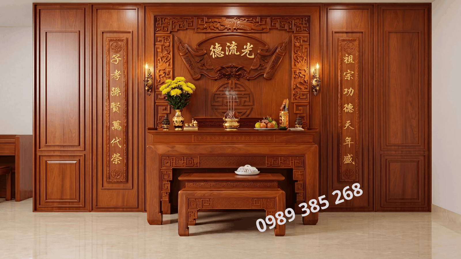 Ốp vách phòng thờ – vách ốp lưng bàn thờ mẫu 03 ốp vách phòng thờ