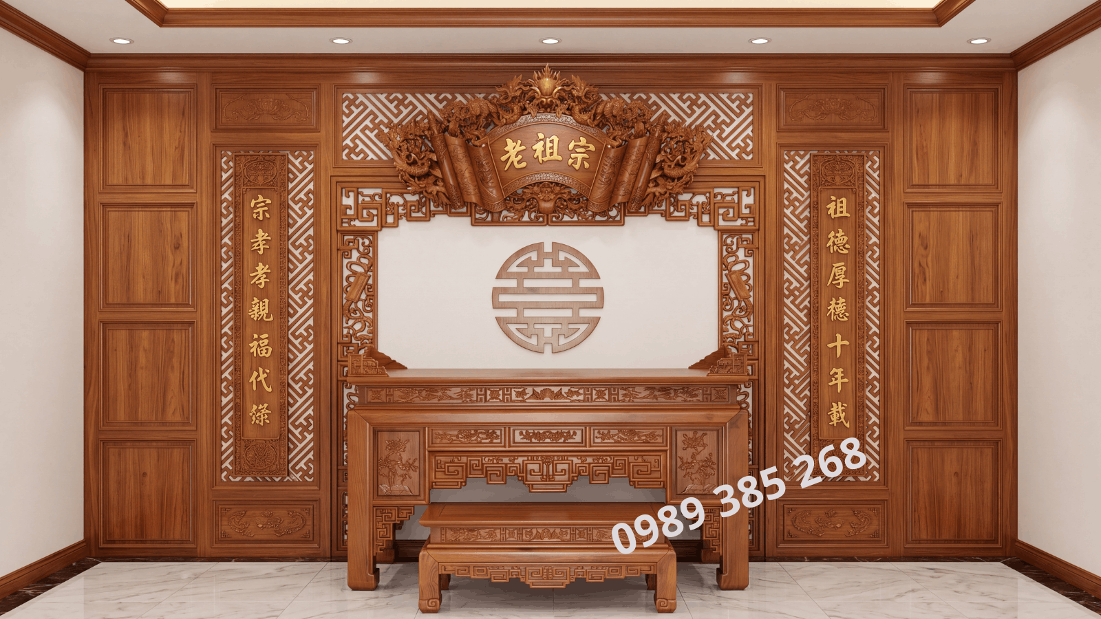 Ốp lưng phòng thờ – ốp vách phòng thờ gỗ mẫu 09 ốp tường phòng thờ