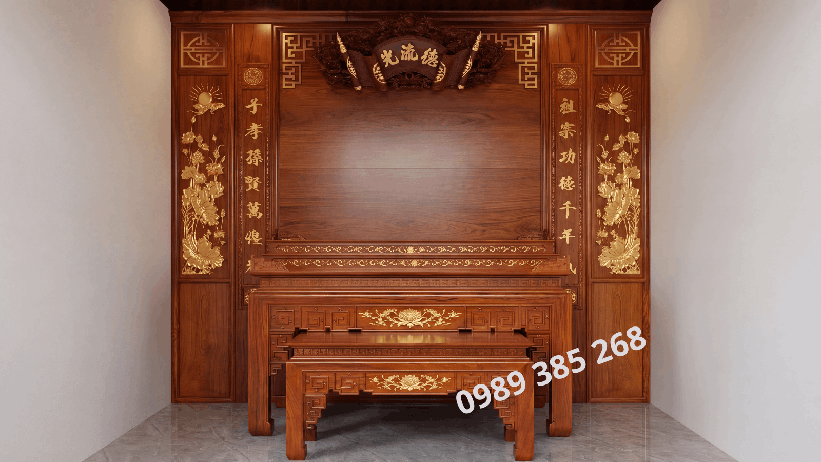 Vách phòng thờ hiện đại gỗ tự nhiên mẫu 14 vách ngăn phòng thờ