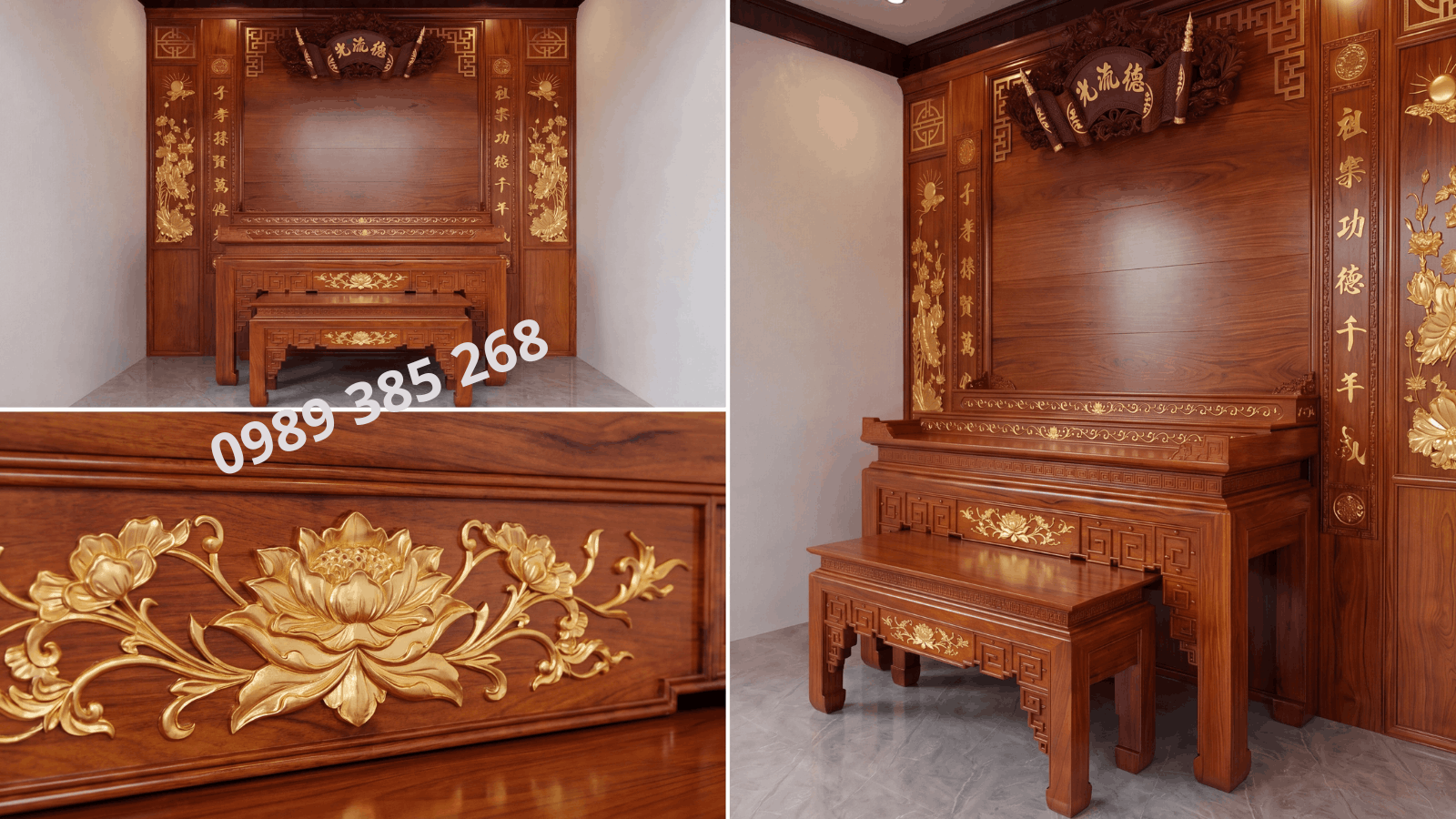Vách phòng thờ hiện đại gỗ tự nhiên mẫu 14 vách ngăn phòng thờ